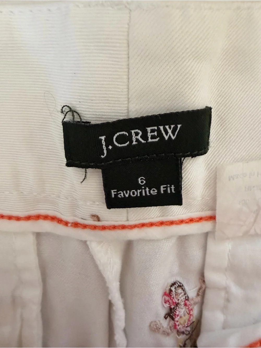 Vintage J.Crew Hawaiian Hula Dancer Embroidered Crop Pants White Cotton Size 6